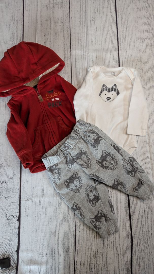 Carters Fleece Wolf Outfit - 6mo