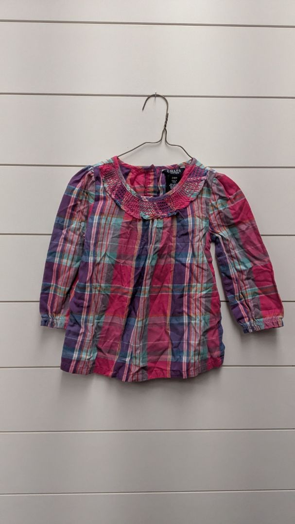 Chaps Plaid Long Sleeve Dress - 24mo