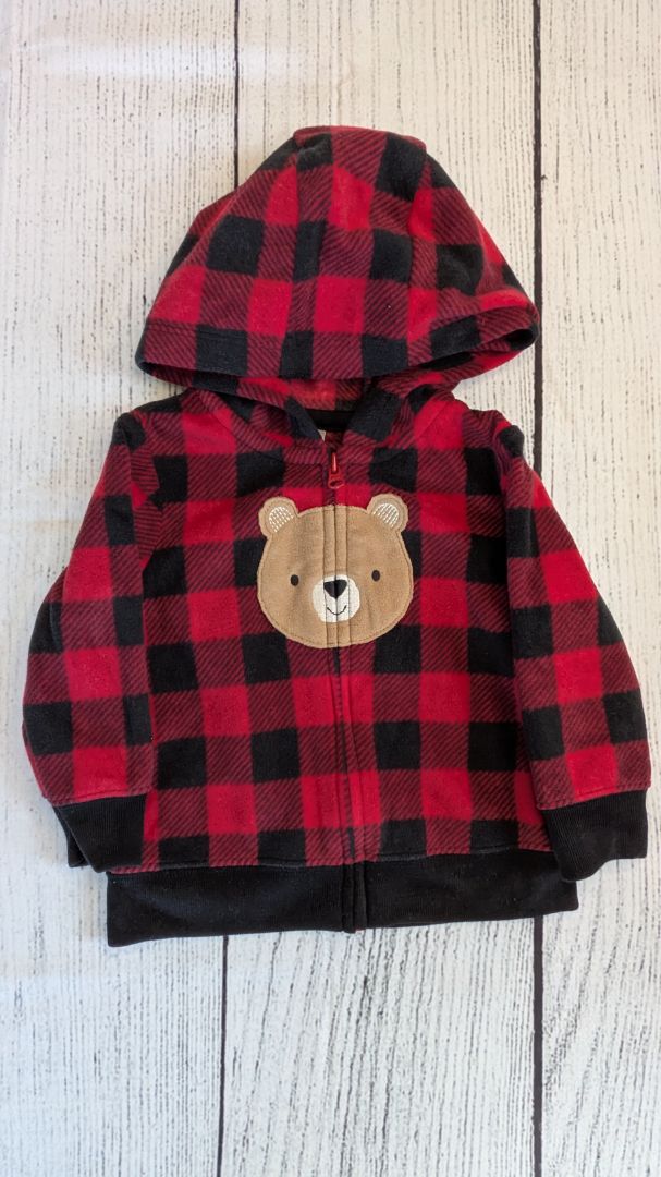 Carters Fleece Plaid Bear Zip-Up - 6mo