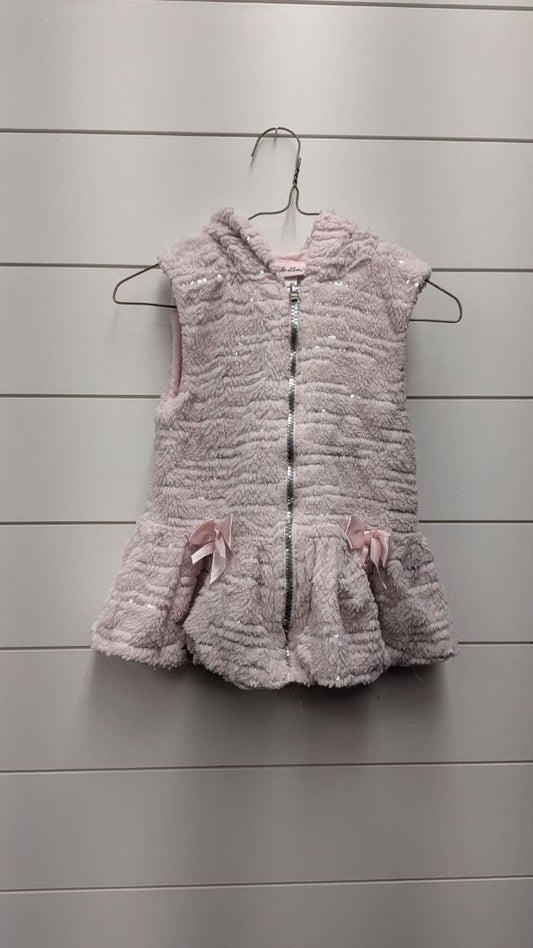 LITTLE LASS Sequin Bow Zip-Up Hooded Vest - 6