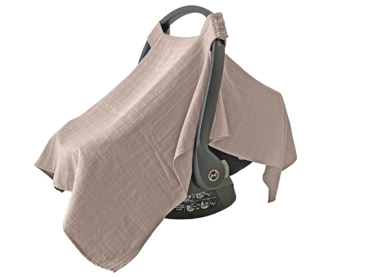 MOZAH Baby Car Seat Cover - Warm Taupe - 100% Organic Muslin