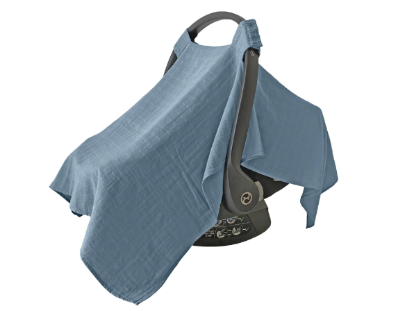 MOZAH Baby Car Seat Cover - Blue Mirage - 100% Organic Muslin