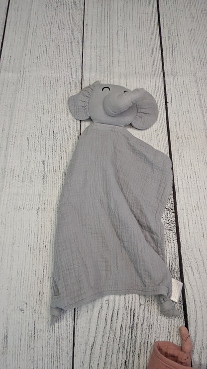 Elephant Muslin Security Blanket - Pink/Gray