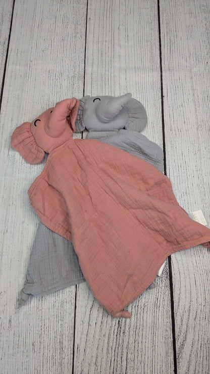 Elephant Muslin Security Blanket - Pink/Gray