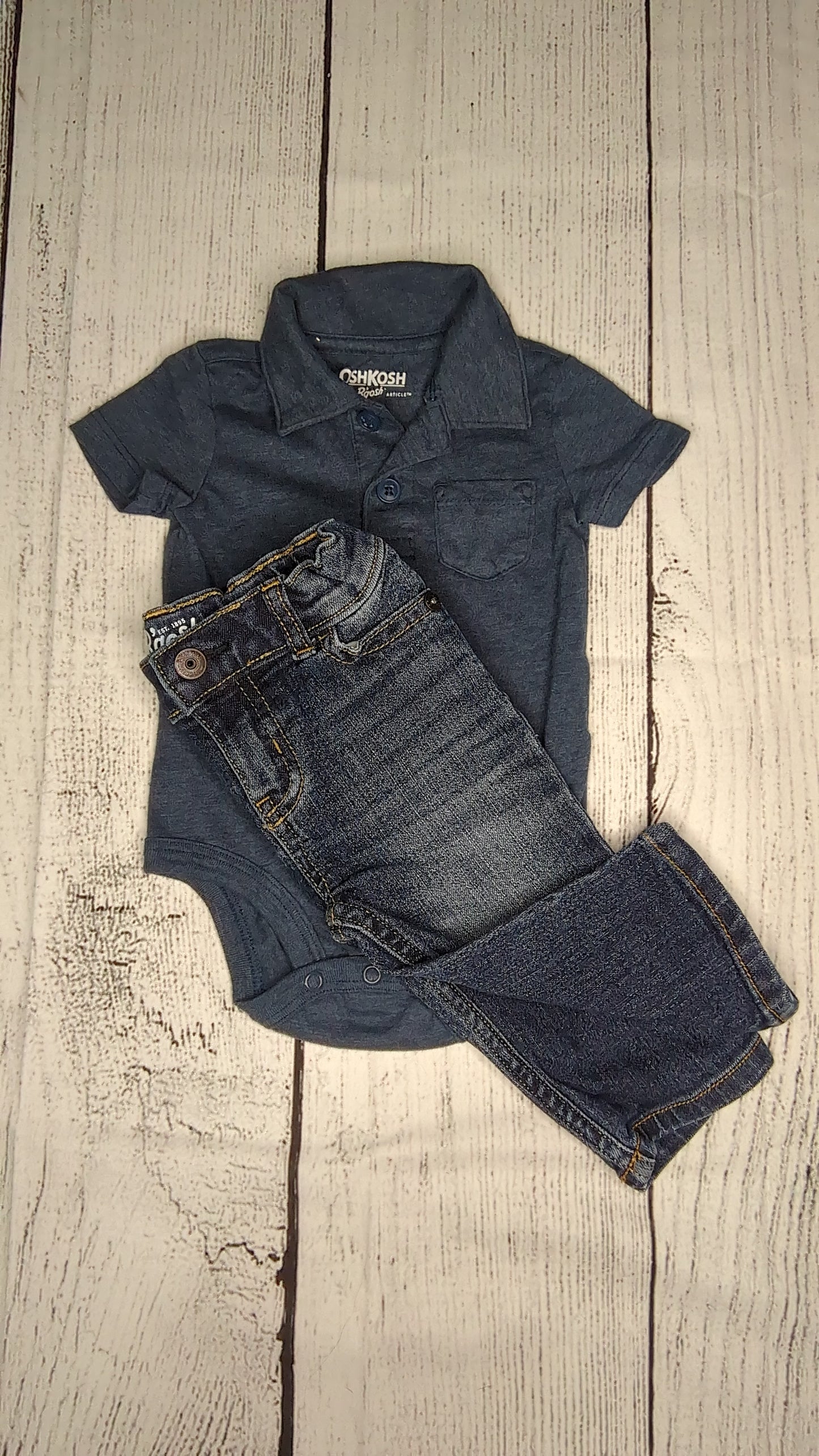 OshKosh Polo Onesie/Jean Set - 6mo