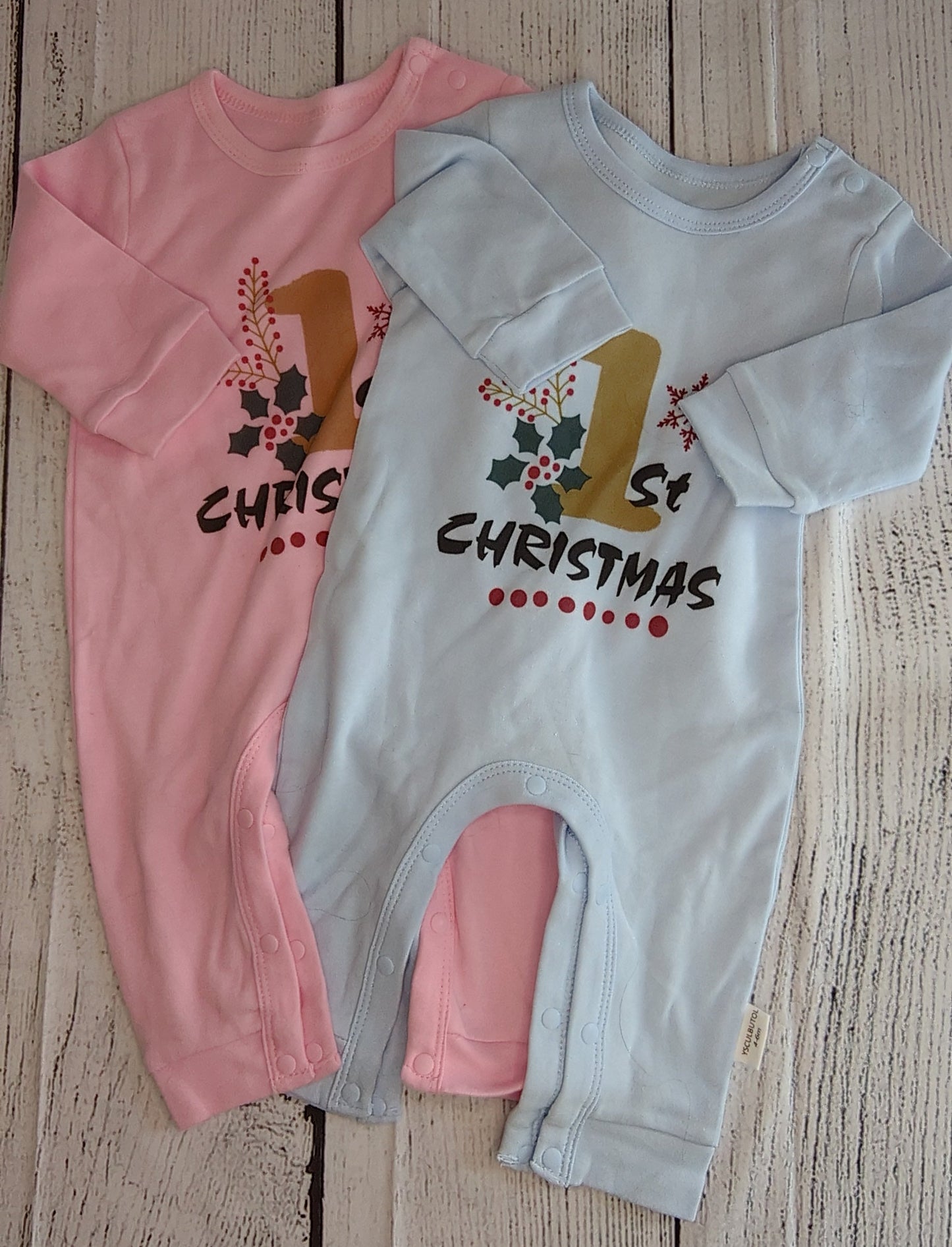 Twin 1st Christmas Rompers - 6mo