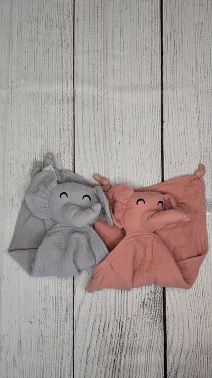 Elephant Muslin Security Blanket - Pink/Gray